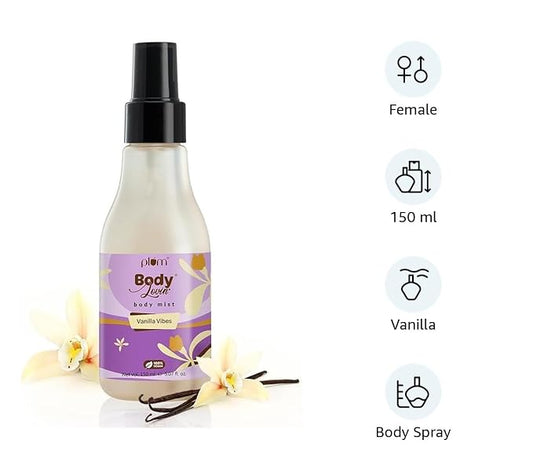 Plum BodyLovin' Vanilla Vibes Body Mist | Long Lasting Vanilla Fragrance for Women with Warm & Cozy Vanila Scent | High On Fun | Travel Friendly Perfume Body Spray | 100ml