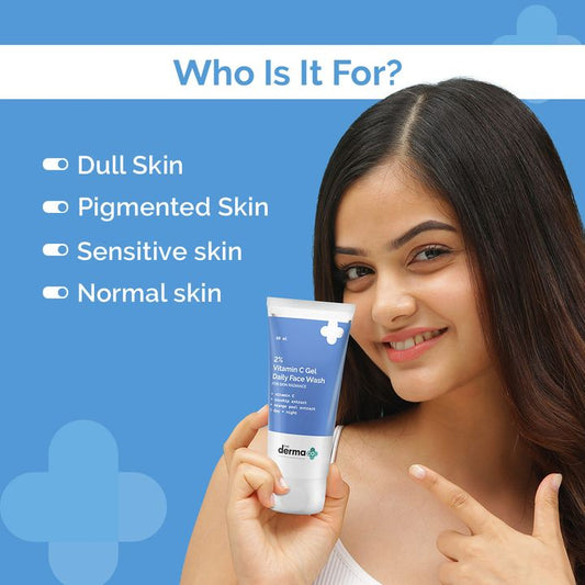 2% Vitamin C Gel Daily Face Wash with Vitamin C, Rosehip & Orange Peel Extract for Glowing Skin - 80ml