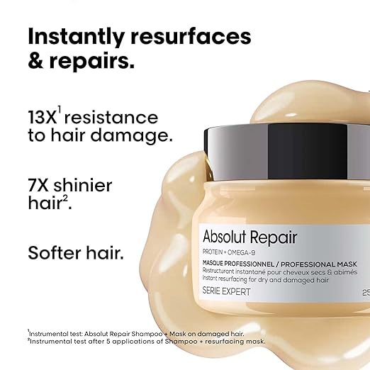 L'Oréal Professionnel Absolut Repair Mask for Dry & Damaged Hair - 250ml | Professional mask for Strengthening and Repairing Hair, With Protein & Omega-9, For Men & Women