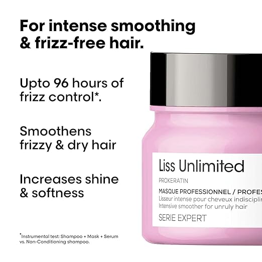 L'Oréal Professionnel Liss Unlimited Mask for Frizzy & Unruly Hair - 250ml | Intensive Smoothing Mask for Frizz-Control | Enriched with Pro-Keratin | Increases Softness & Shine