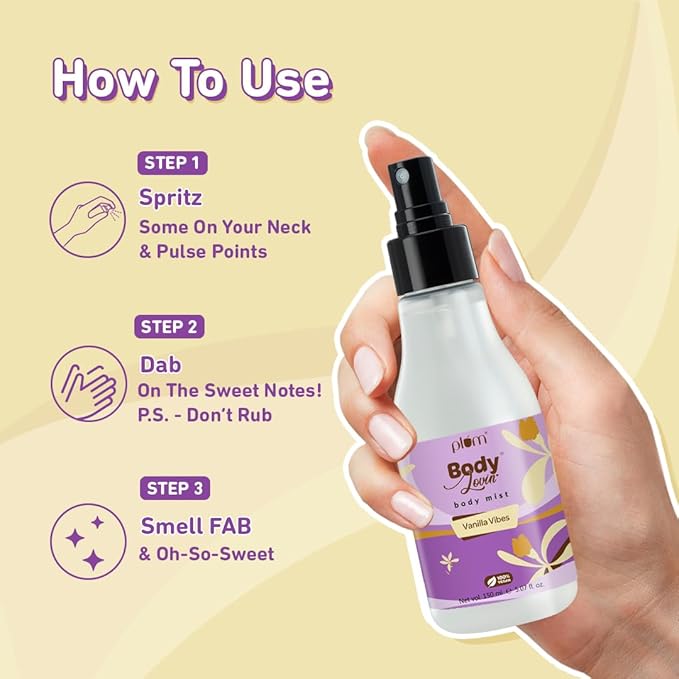 Plum BodyLovin' Vanilla Vibes Body Mist | Long Lasting Vanilla Fragrance for Women with Warm & Cozy Vanila Scent | High On Fun | Travel Friendly Perfume Body Spray | 100ml