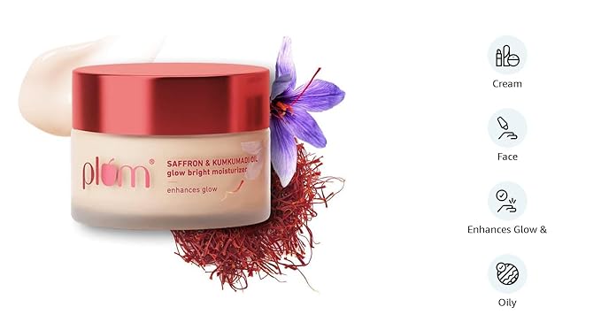 Plum Saffron & Kumkumadi Oil Daily Glow Bright Moisturizing Cream | Quick-Absorbing Day Cream to Brighten Skin, Enhance Glow | with SPF 35 for UVA/UVB Protection | All Skin Types | Women & Men | 50g