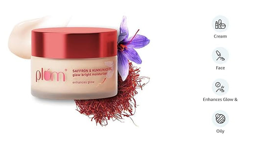 Plum Saffron & Kumkumadi Oil Daily Glow Bright Moisturizing Cream | Quick-Absorbing Day Cream to Brighten Skin, Enhance Glow | with SPF 35 for UVA/UVB Protection | All Skin Types | Women & Men | 50g