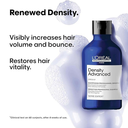 L’Oréal Professionnel Density Advanced Shampoo for Thinning Hair 300ml | Visibly Increases Hair Volume & Bounce with Omega 6 | Restore Hair Vitality | For Men & Women