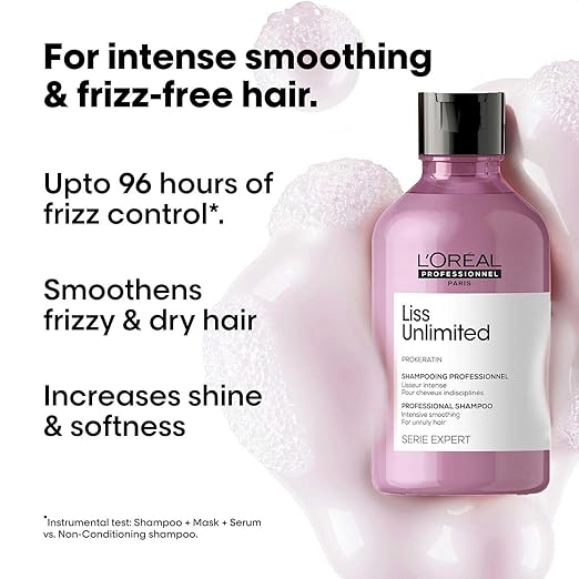 L'Oréal Professionnel Liss Unlimited Shampoo for Frizzy & Unruly Hair - 300ml | Intensive Smoothing Shampoo for Frizz-Control | Enriched with Pro-Keratin | Increases Softness & Shine