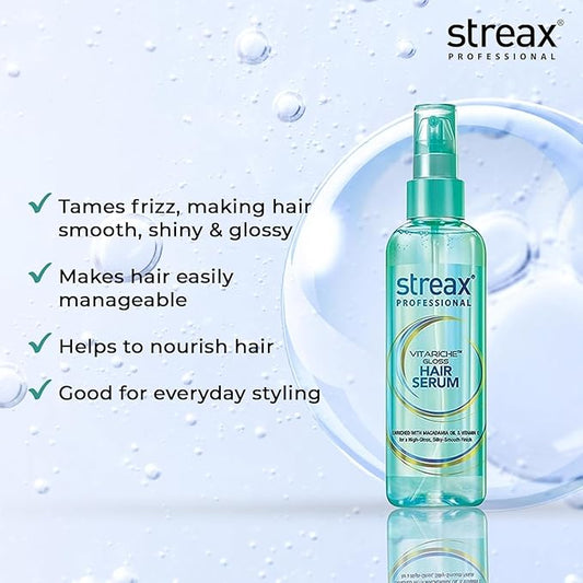Str_eax Professional Vitariche Gloss Hair Serum with Macadamia Oil and Vitamin E, High-Gloss Silky-Smooth Finish, 45ml