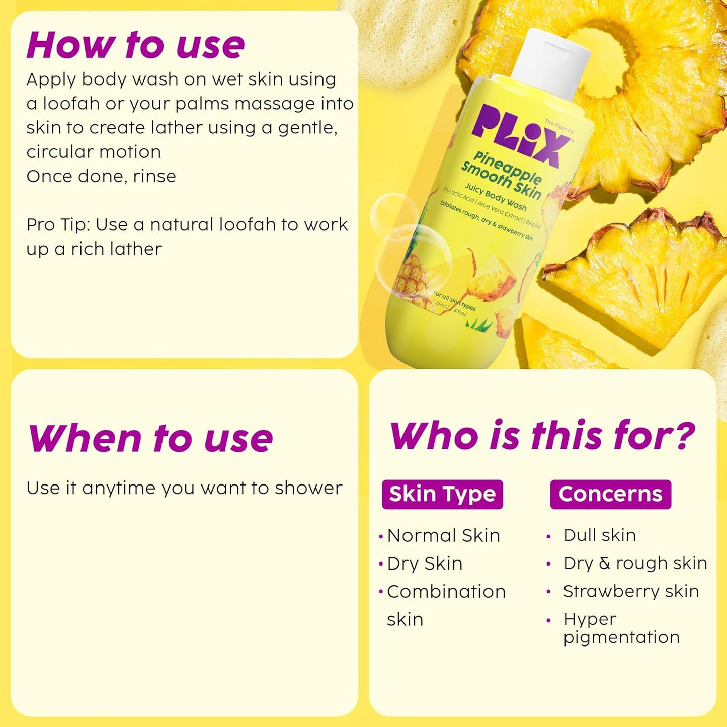 PLIX THE PLANT FIX PLIX Pineapple 5% Lactic Acid Exfoliating Body Wash - 236 ml