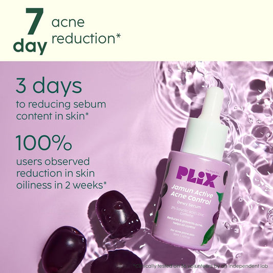 The Plant Fix Plix 2% Salicylic Acid Jamun Active Acne Control Dewy Serum 30 ml for Active Acne & Dark Spot Reduction with Caffeine for Breakout