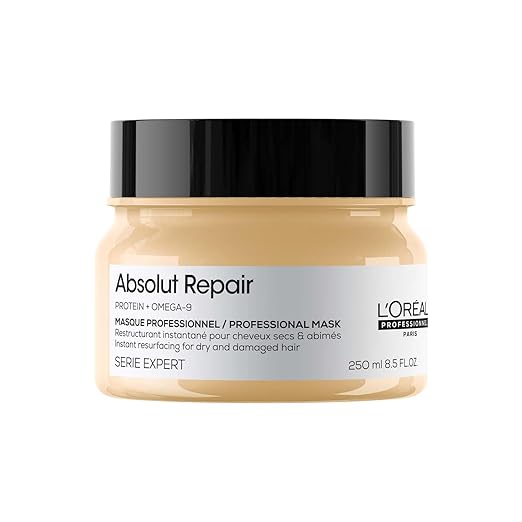 L'Oréal Professionnel Absolut Repair Mask for Dry & Damaged Hair - 250ml | Professional mask for Strengthening and Repairing Hair, With Protein & Omega-9, For Men & Women