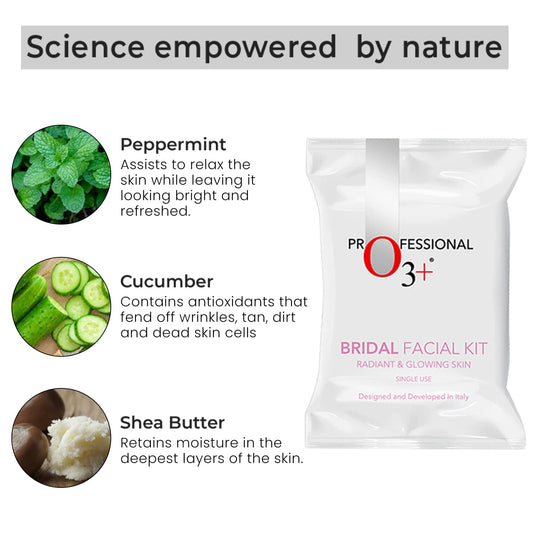 O3+ Bridal Facial Kit for Radiant & Glowing Skin with Hyaluronic Acid, Glycolic Acid and Niacinamide - Ideal for All Skin Types (60g+69ml)