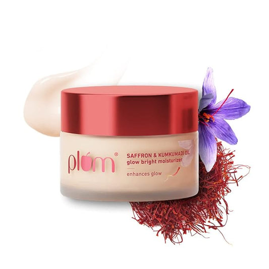 Plum Saffron & Kumkumadi Oil Daily Glow Bright Moisturizing Cream | Quick-Absorbing Day Cream to Brighten Skin, Enhance Glow | with SPF 35 for UVA/UVB Protection | All Skin Types | Women & Men | 50g
