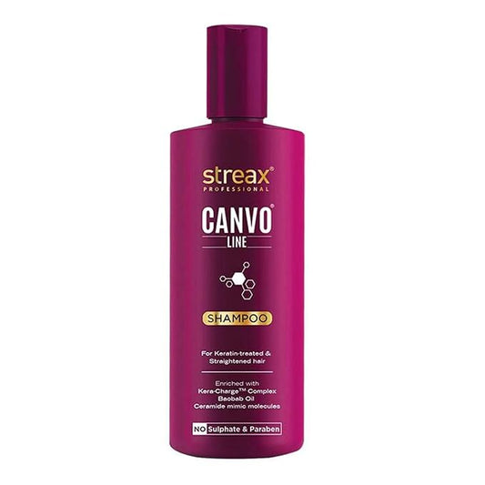Streax Professional Canvoline Straightening Post Care Shampoo for Women | Enriched with Kera-Charge™ Complex | Anti Frizz & Hair Breakage | Soft & Tangle Free Hair | Sulphate & Paraben free | 250ml