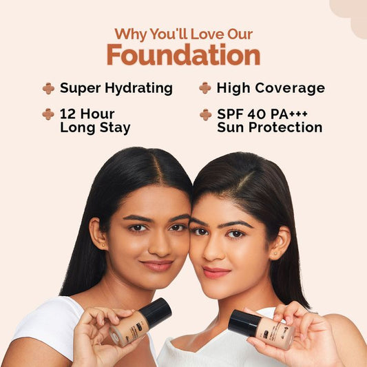 2% Niacinamide High Coverage Foundation With 1% Hyaluronic Acid Complex & SPF 40 PA+++ for 12 Hour Long Stay & 12 Hour Oil Control | 07 Cinnamon