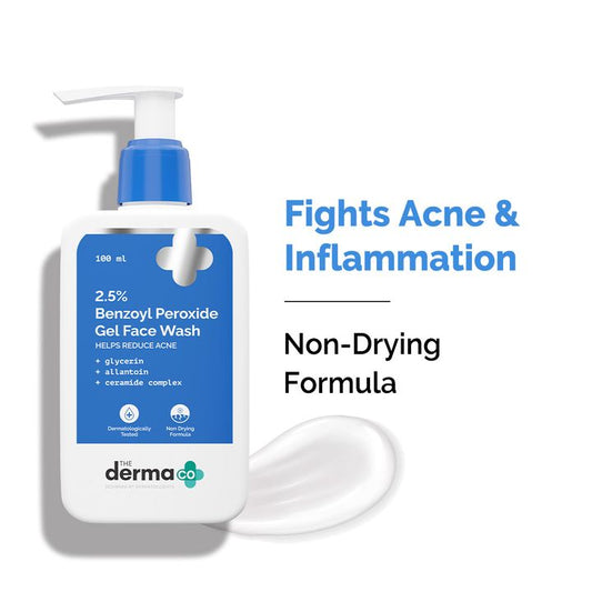 2.5% Benzoyl Peroxide Gel Face Wash with Glycerin & Allantoin for Active Acne - 100 ml