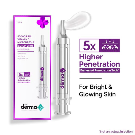 50000 PPM Vitamin C Microneedle Serum Shot with Glutathione, Panthenol & Hyaluronic Acid for Bright & Revitalized Skin - 10 g